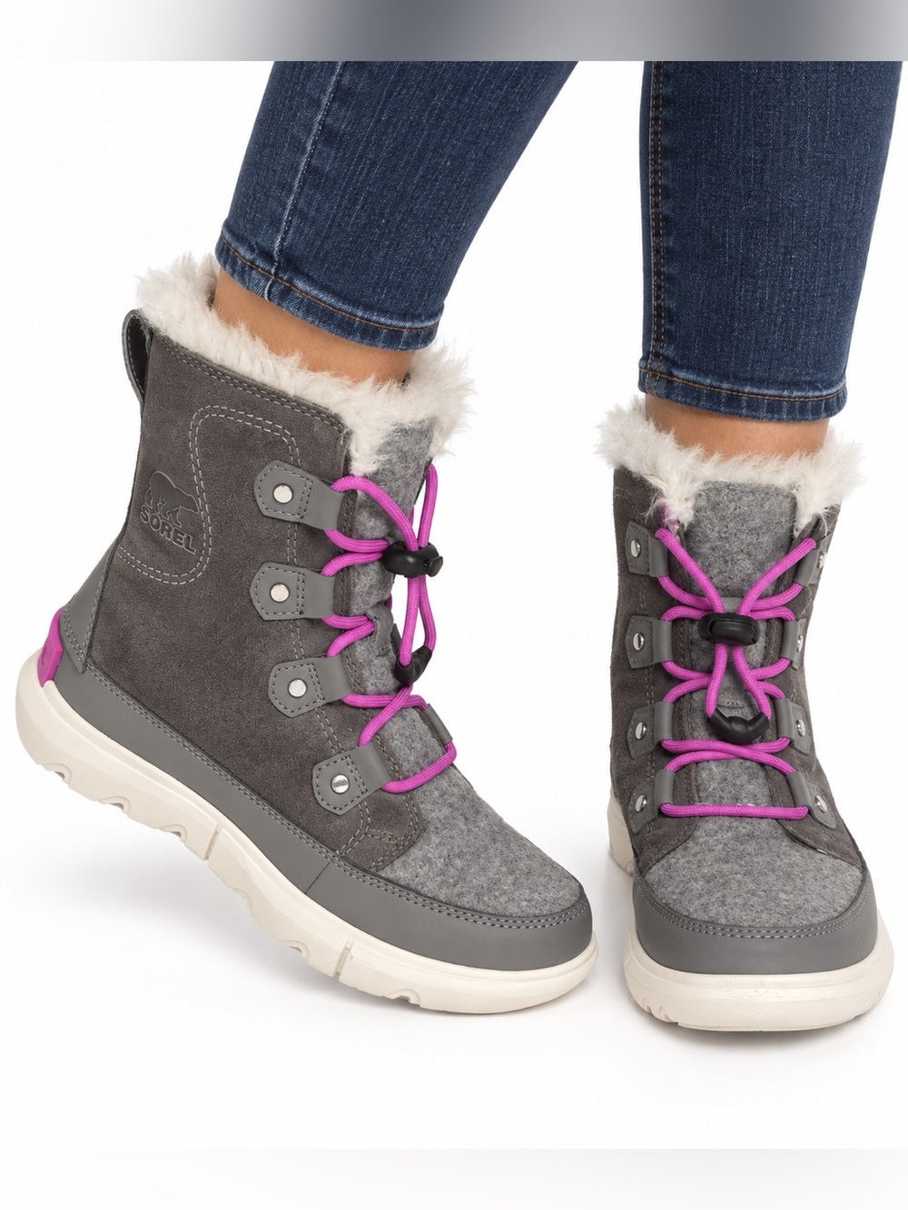 Sorel Explorer waterproof gray suede winter boots girls 3